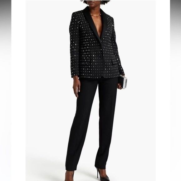 VALENTINO Embellished Jewel Wool & Silk-blend Blazer Jacket Black Ono Size 4 - Picture 1 of 16